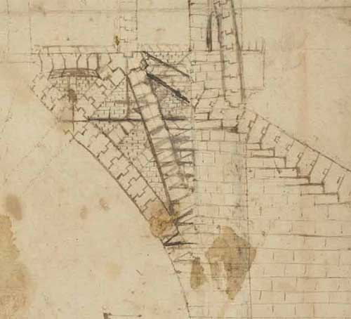 밀라노 대성당 첨탑 부분, 1487—90년경, F.850 오른쪽 페이지, 레오나르도 다빈치, 코덱스 아틀란티쿠스