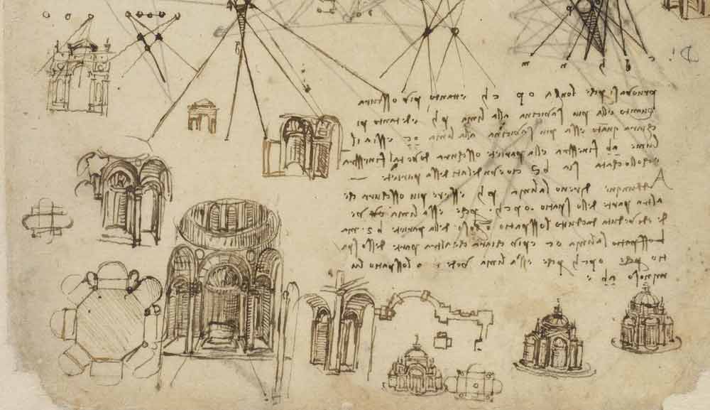 중앙 집중형으로 계획된 교회에 대한 연구, 1508년경, F.104 오른쪽 페이지, 레오나르도 다빈치, 코덱스 아틀란티쿠스