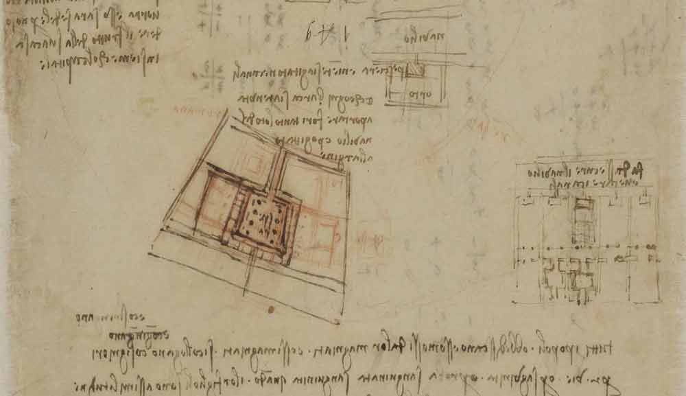 마을 계획 제안, 1493—97년경, F.184 왼쪽 페이지, 레오나르도 다빈치, 코덱스 아틀란티쿠스