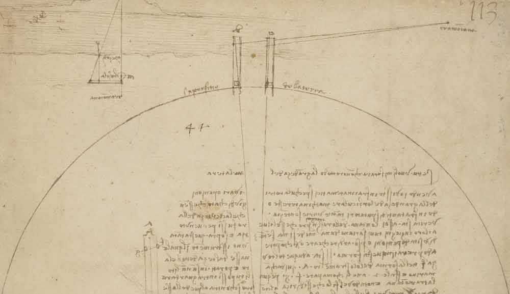 지구의 크기를 측량하는 기구, 1490년, F.727 오른쪽 페이지, 레오나르도 다빈치, 코덱스 아틀란티쿠스