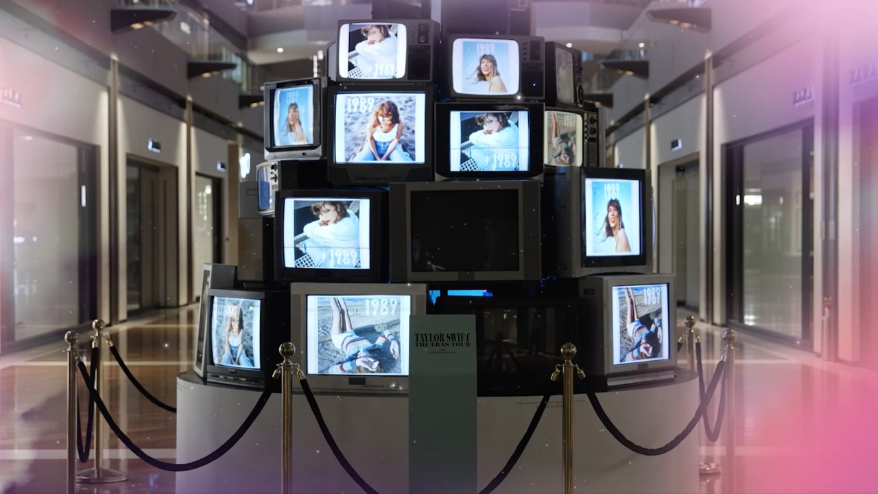 Taylor Swift installations with retro TVs at Marina Bay Sands during The Eras Tour