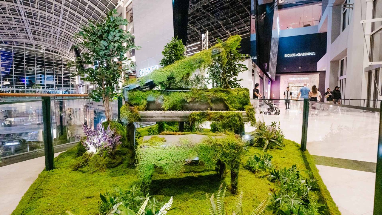 Forest-themed piano for the installation too depict Taylor Swift's 'Cardigan'