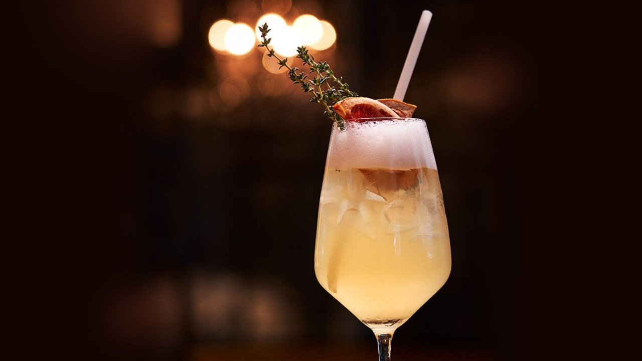 A glass of cocktail at a waterfront bar and restaurant, Bread Street Kitchen