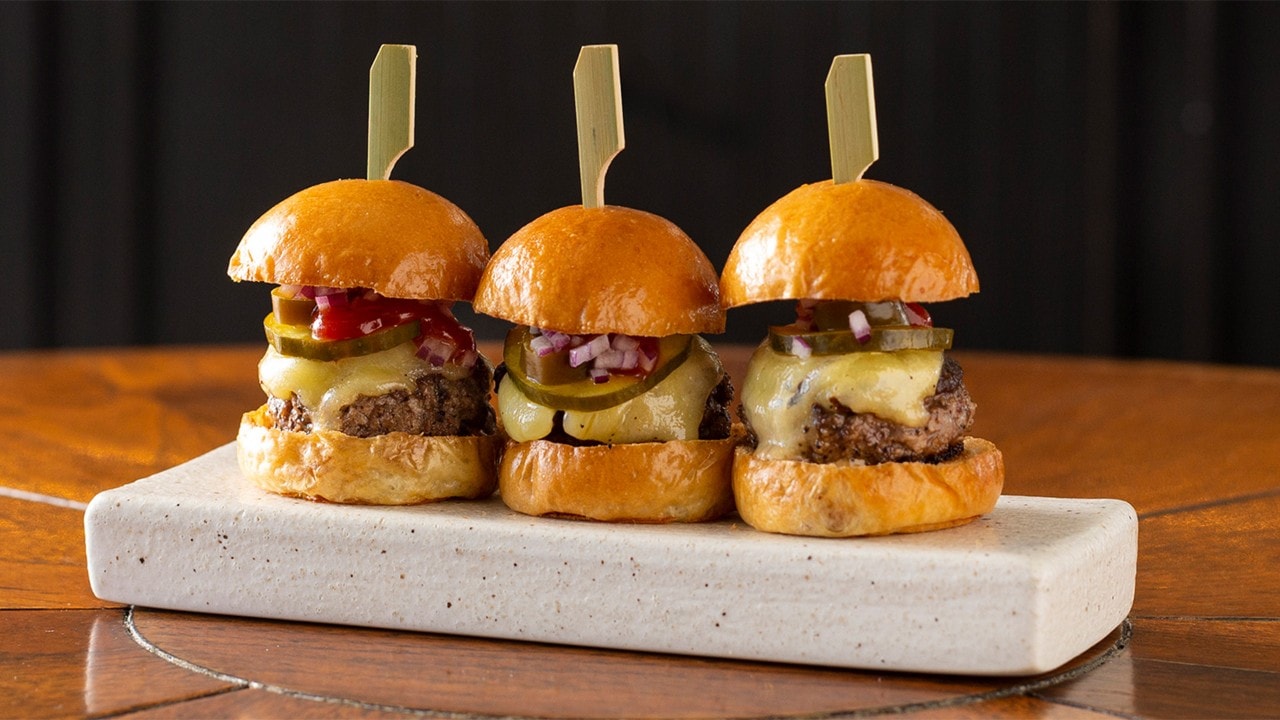 Beef sliders and cocktails at a casual dining restaurant in Singapore, Marina Bay Sands